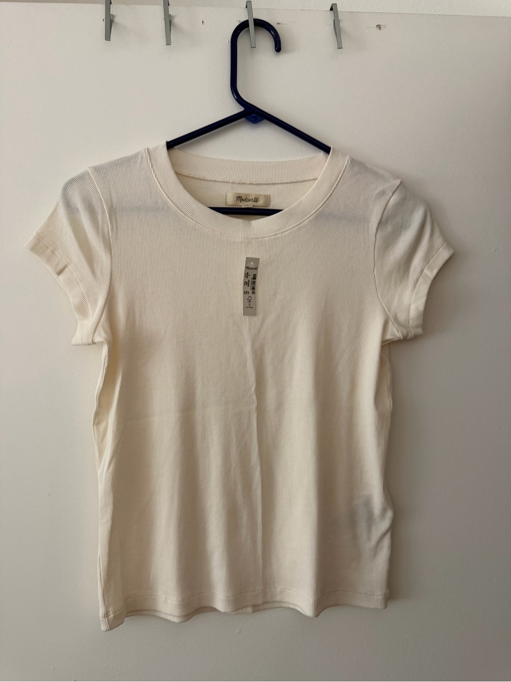 Madewell Cream Short Sleeve Ribbed Crewneck Tee